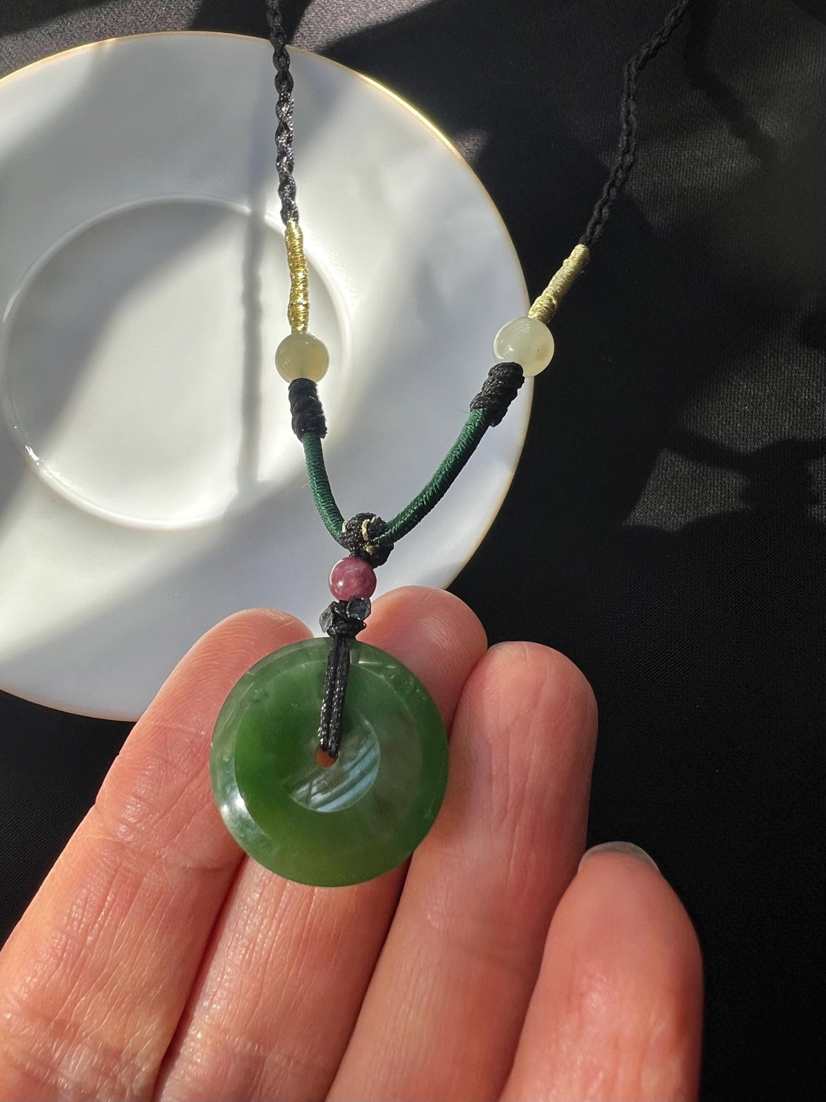 Green Nephrite Peace Donut Necklace