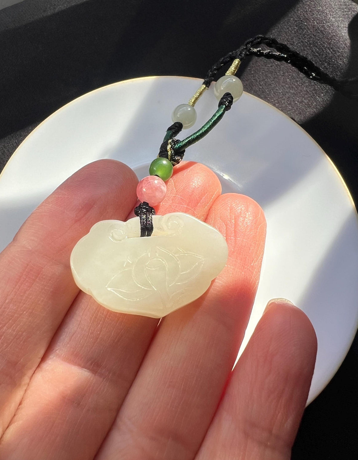 Pale Green Nephrite Peace Lock Pendant