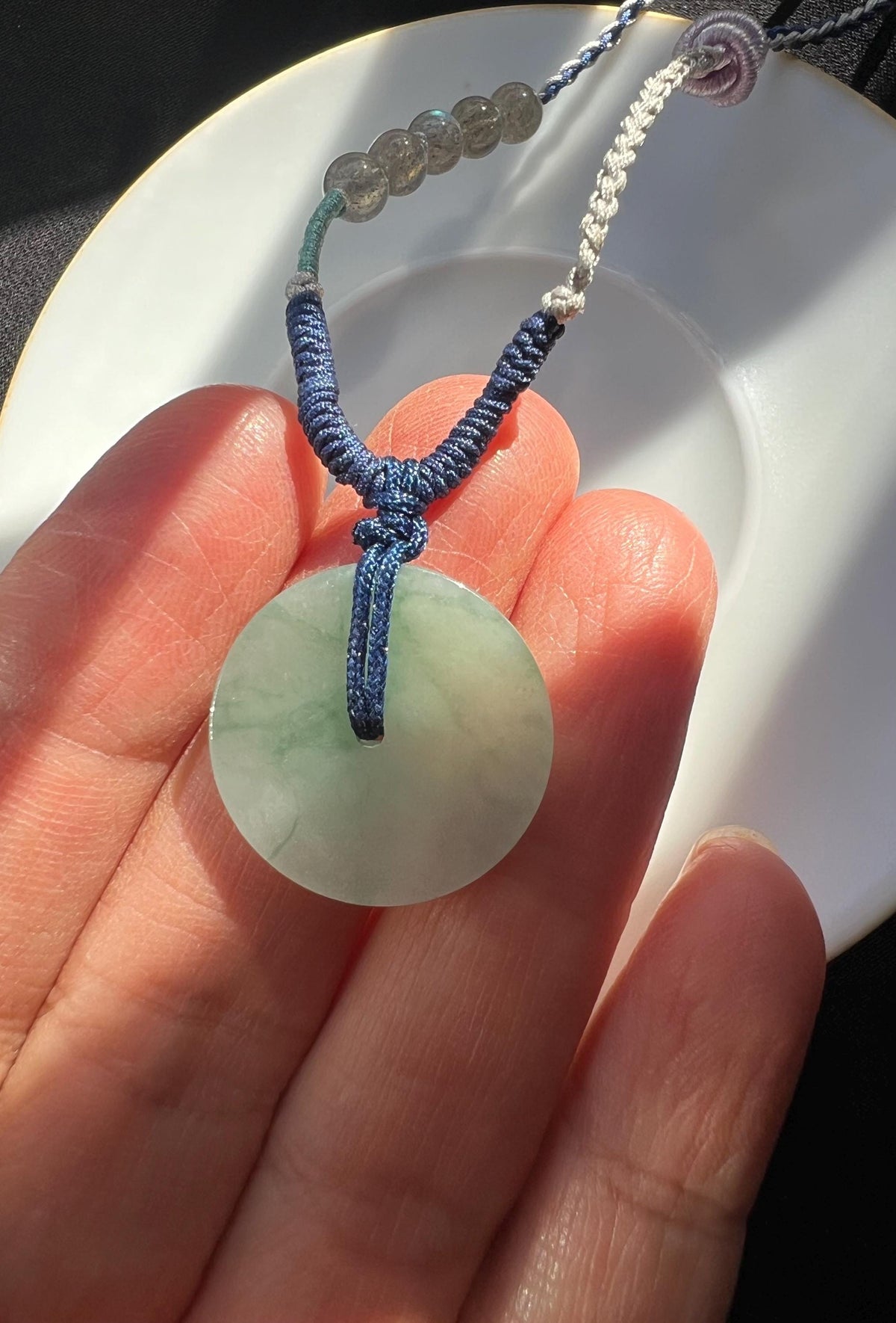 Light Green Jadeite Peace Donut Necklace