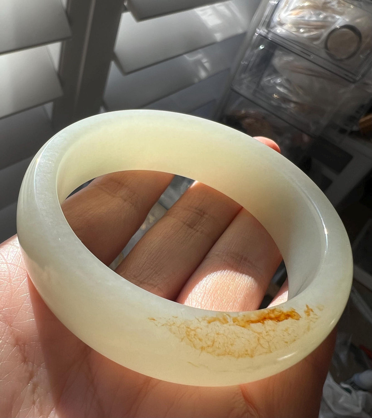 Wide White Nephrite Bangle, 57 mm