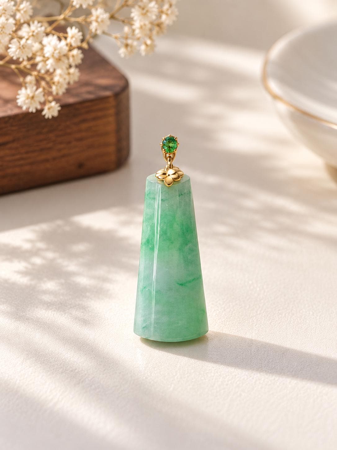 Light Green Jadeite Pendant in 18K Gold