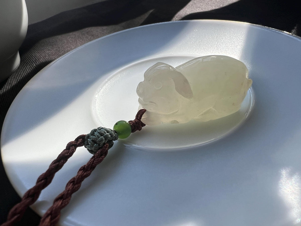 White Nephrite Piglet Pendant