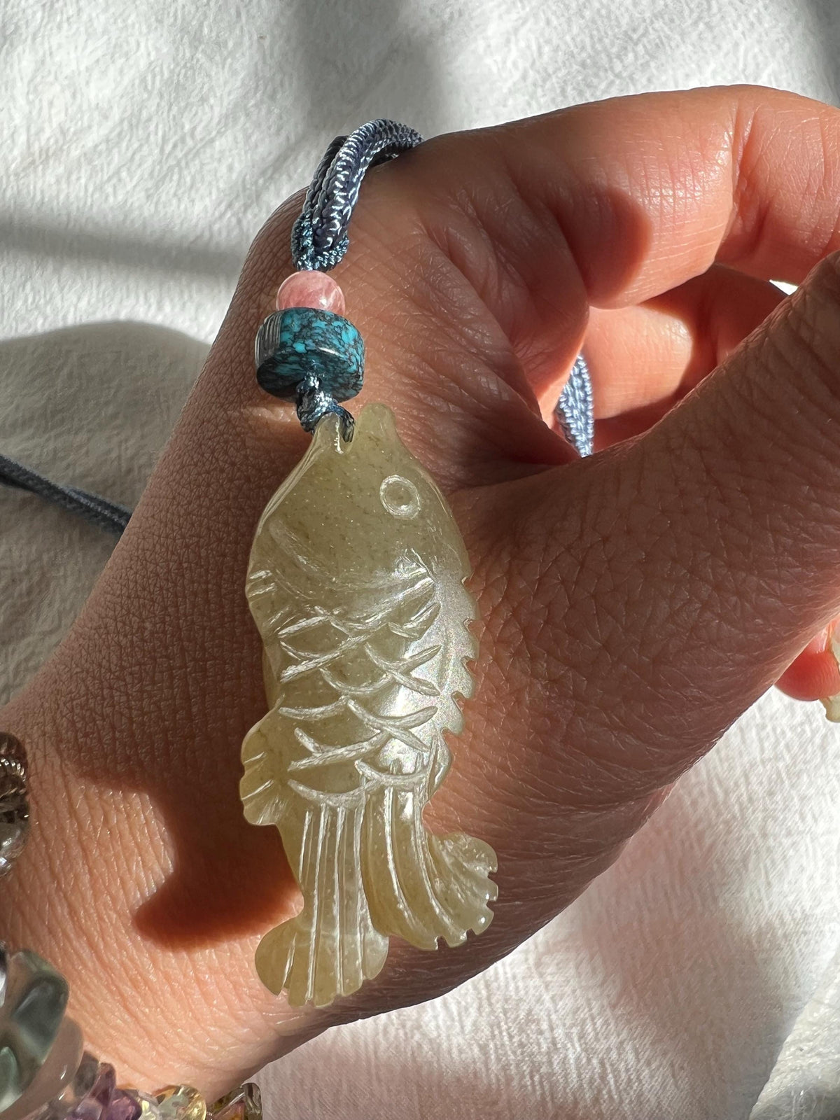 Sugar Nephrite Fish Pendant Necklace