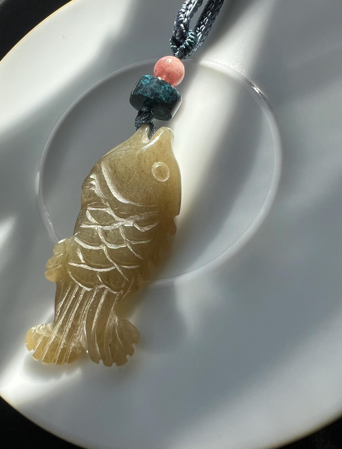 Sugar Nephrite Fish Pendant Necklace
