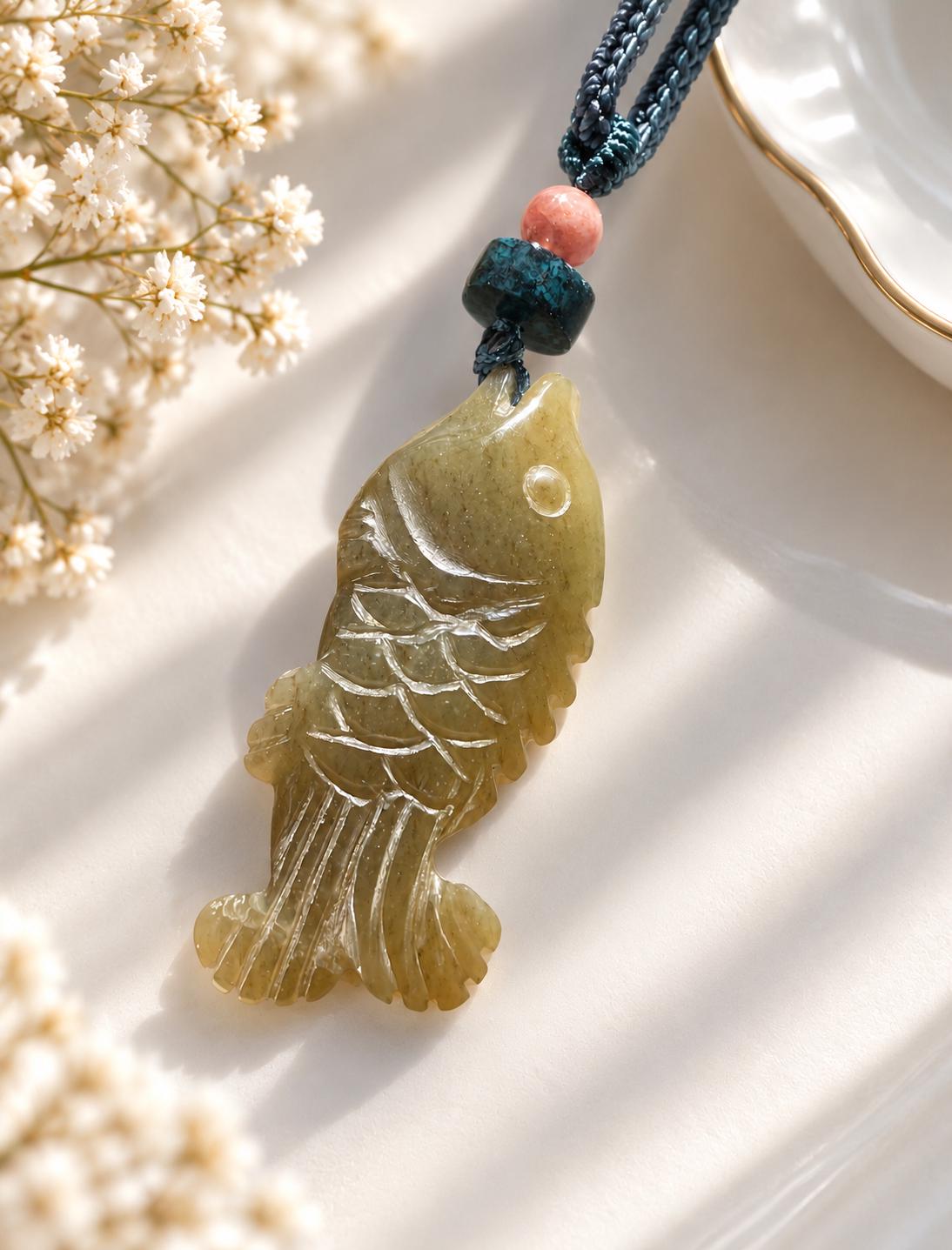 Sugar Nephrite Fish Pendant Necklace