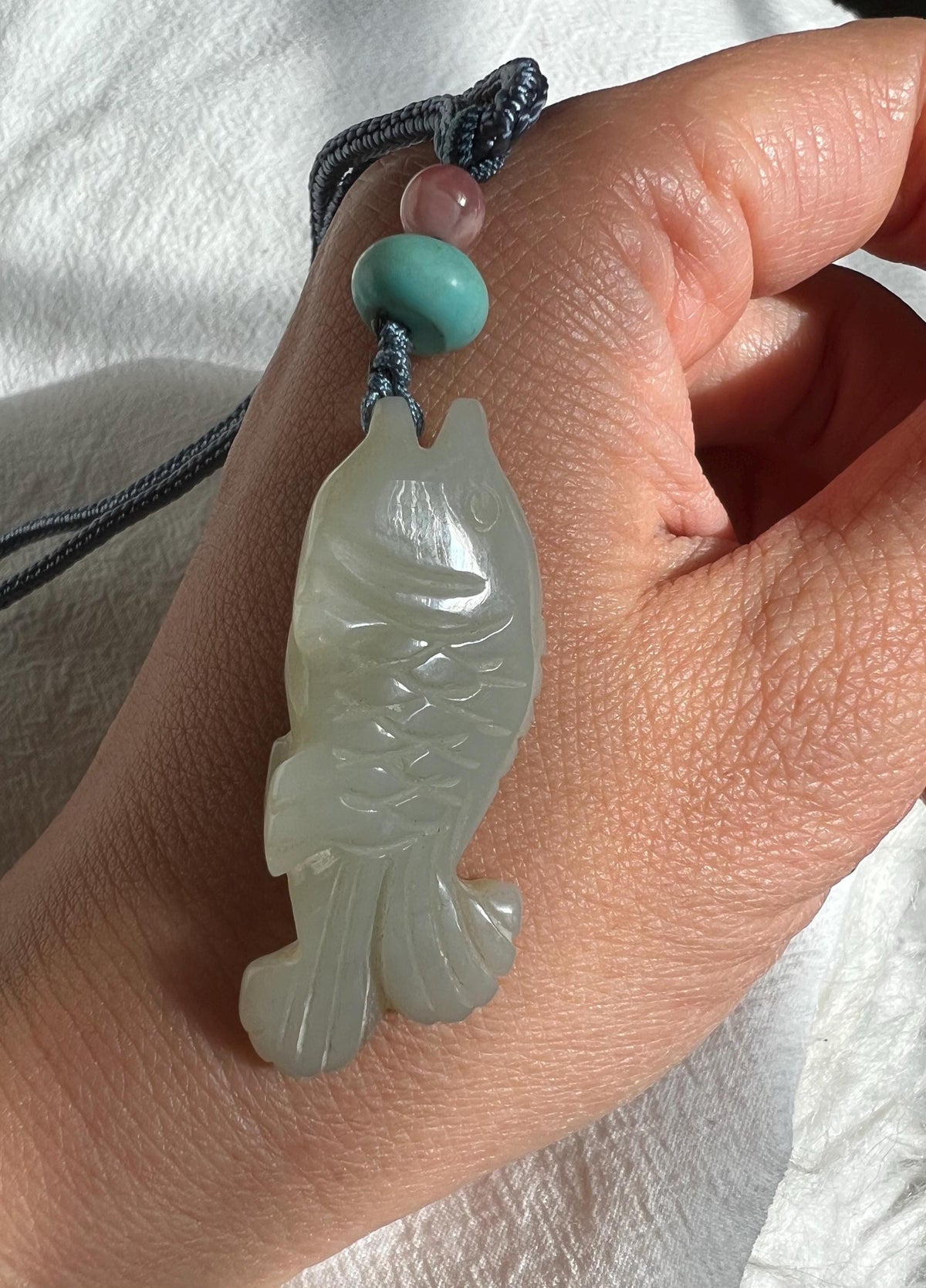 White Nephrite Fish Pendant Necklace