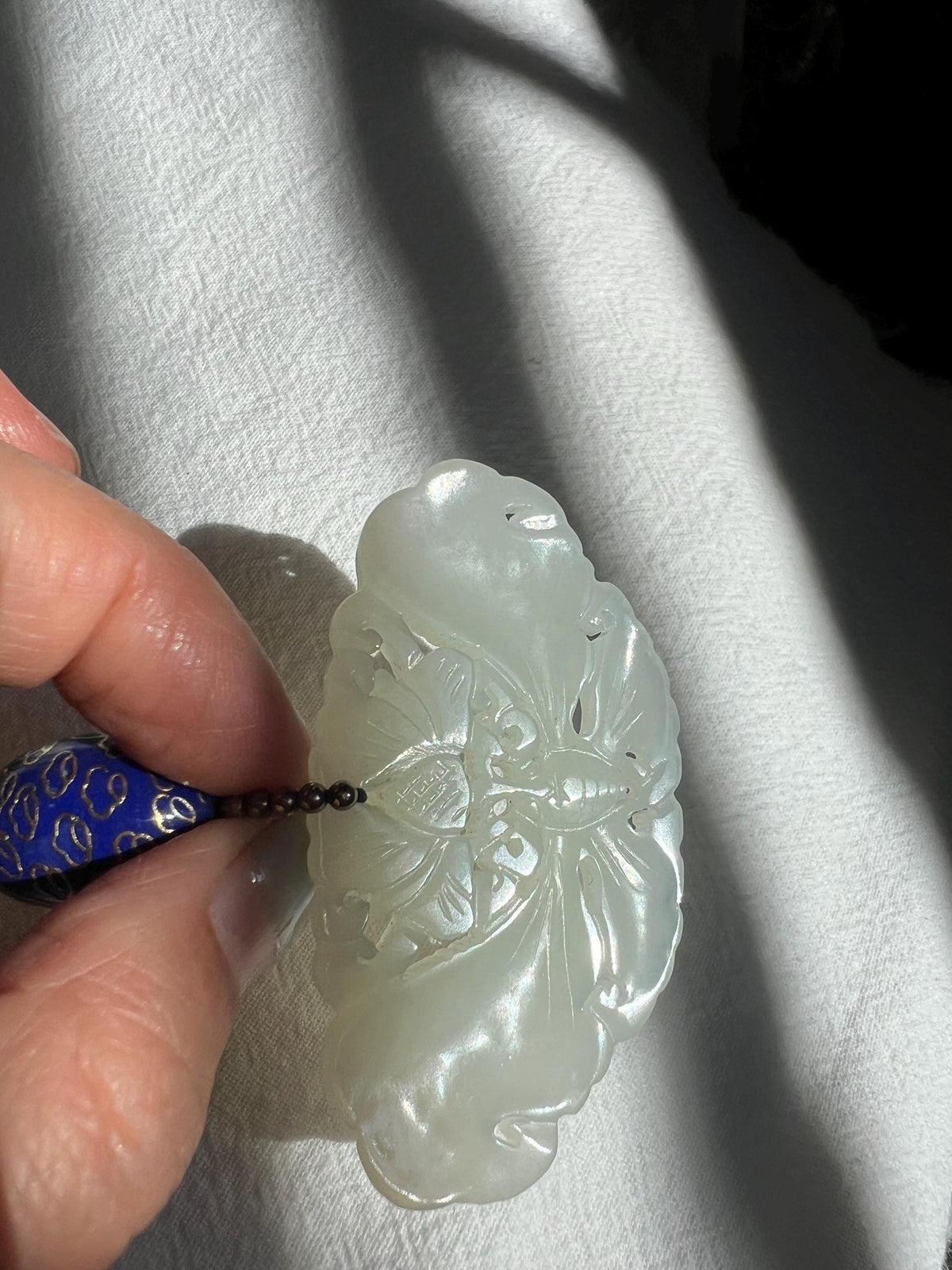 Nephrite Butterfly & Flower Pendant