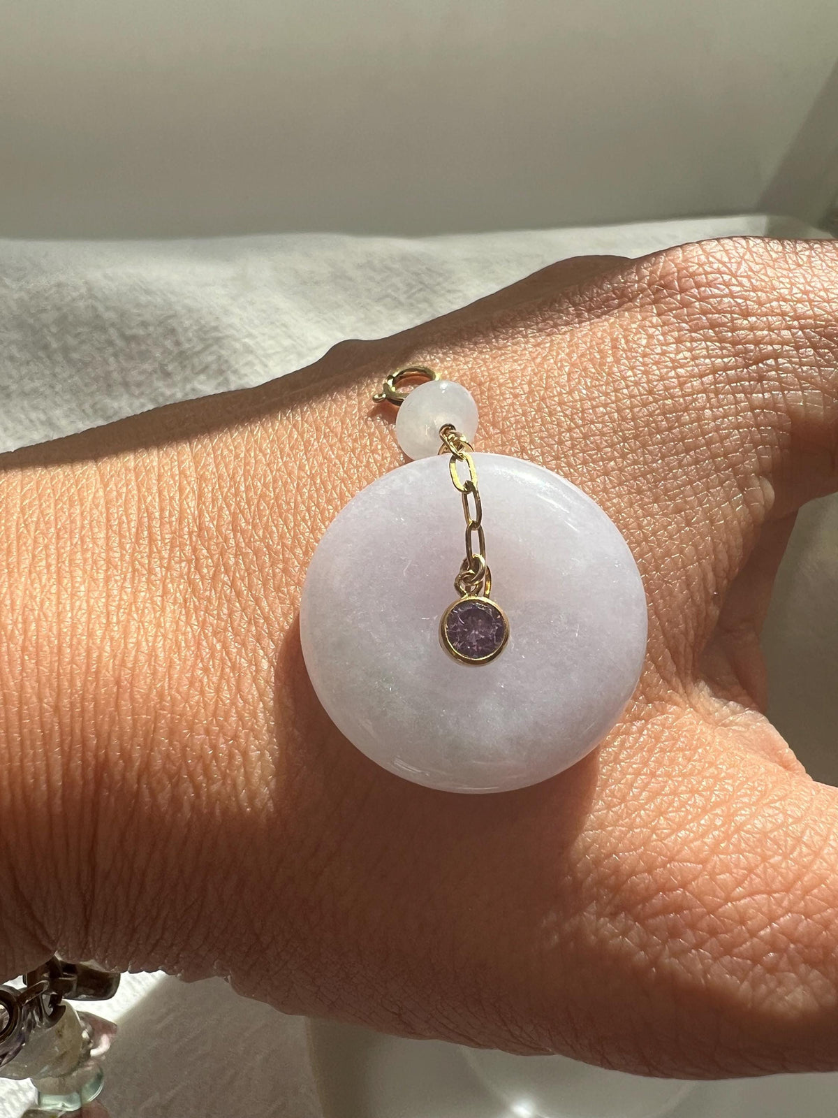 Lavender Jadeite Donut & Gemstone Pendant