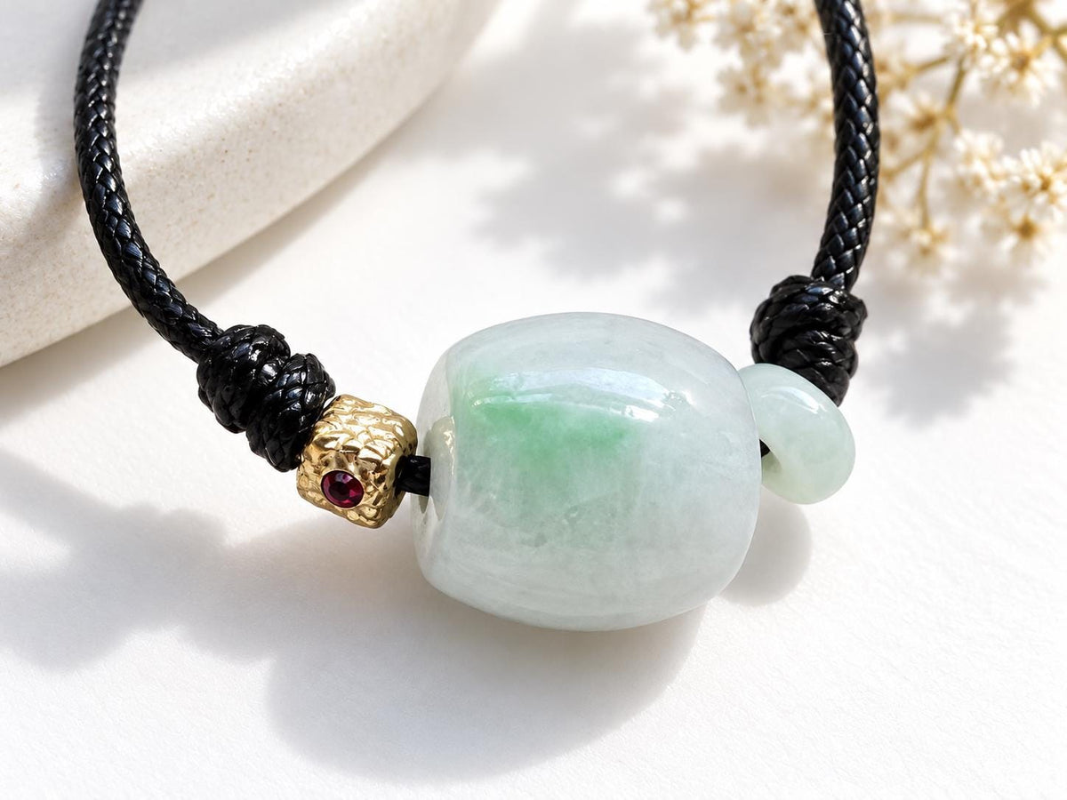 Green Jadeite Barrel Cord Necklace