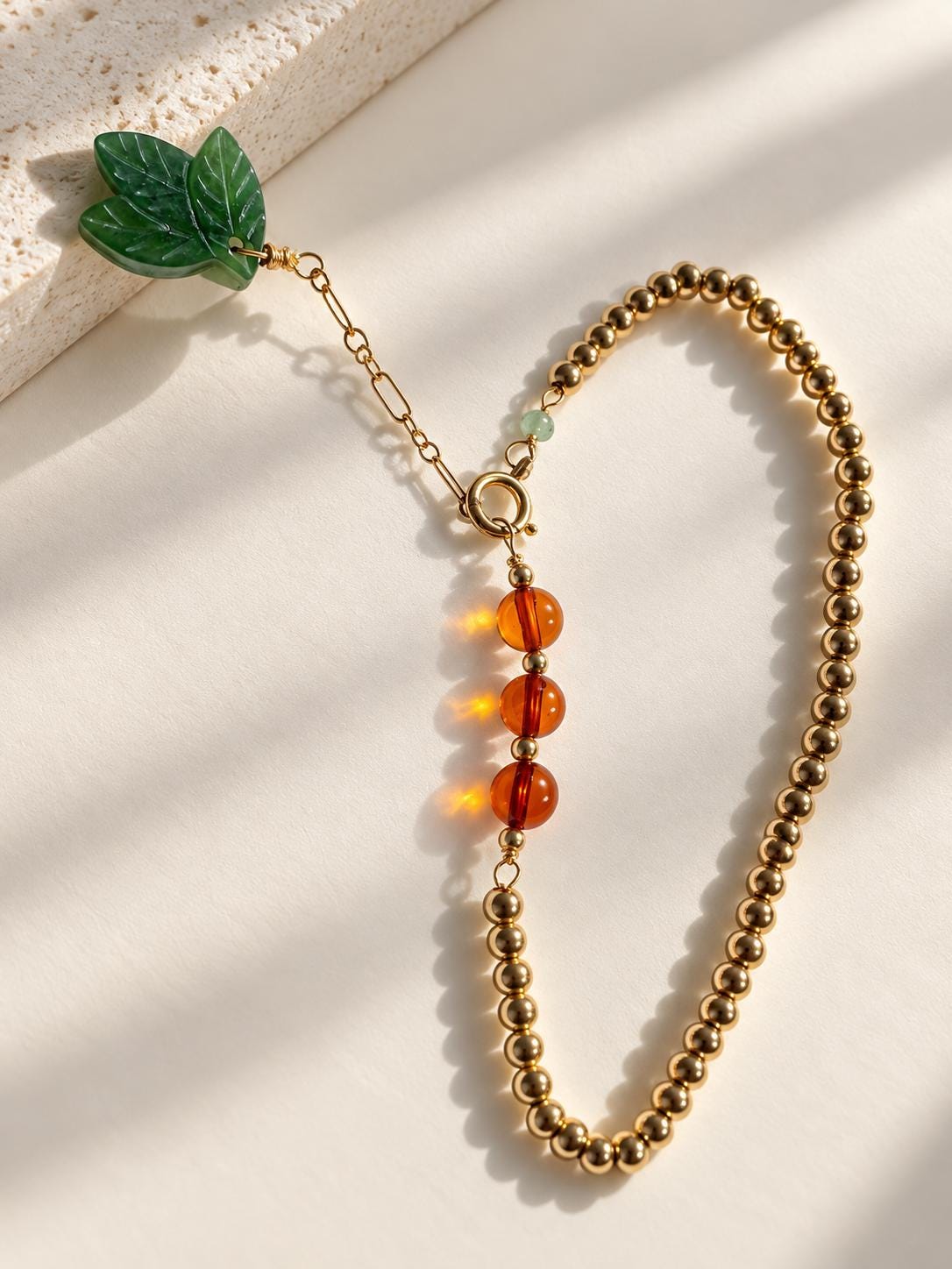 Nephrite Leaf & Red Amber Bracelet