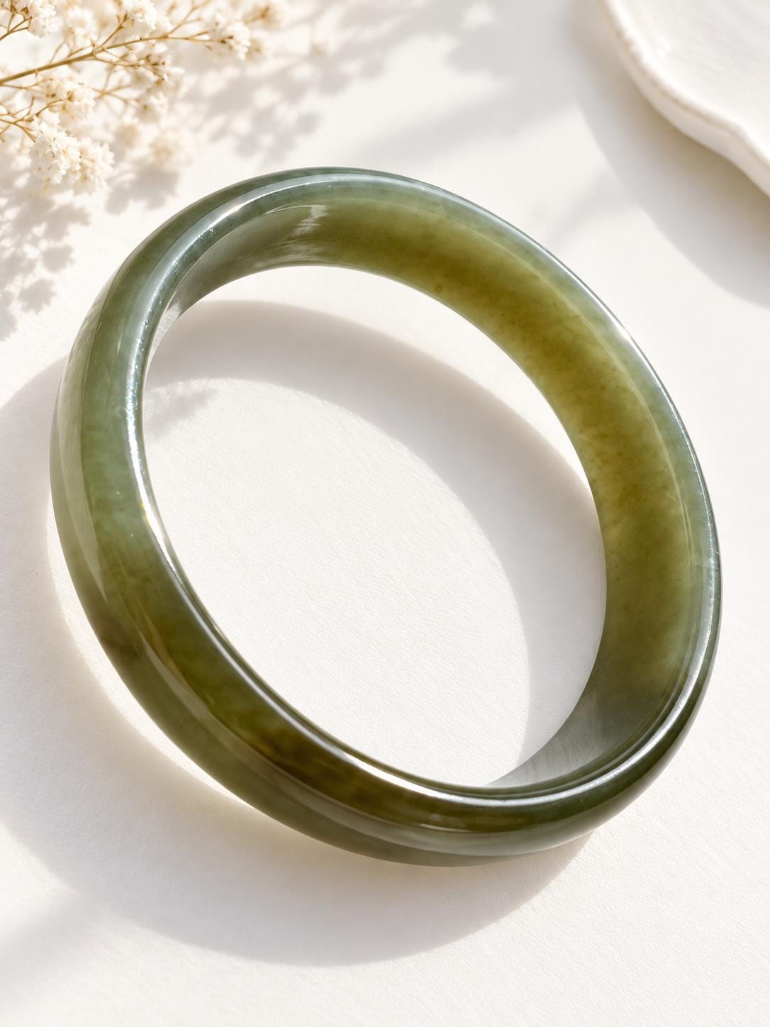 Polished Green Nephrite Bangle, 55 mm