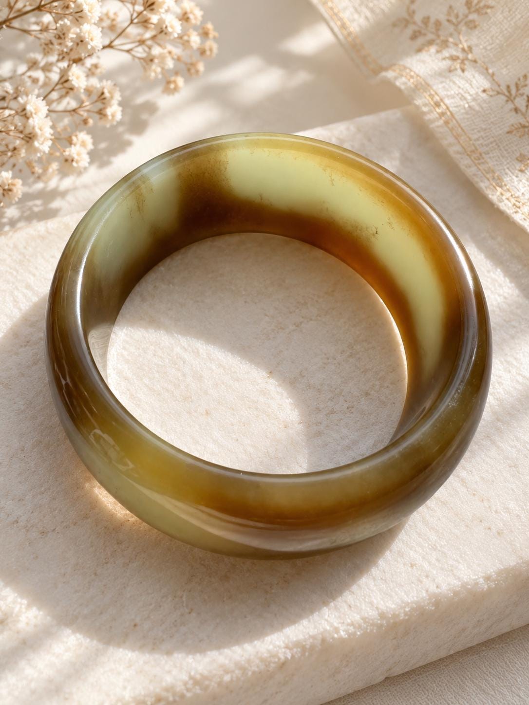 Wide Sugar-White Nephrite Bangle, 58 mm