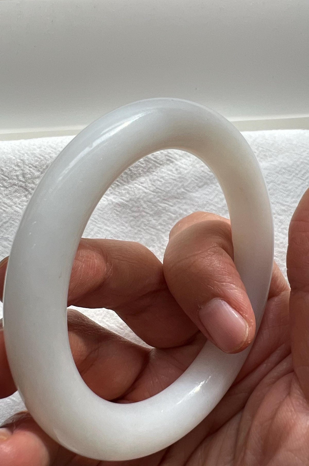 Oval White Nephrite Bangle, 57 mm
