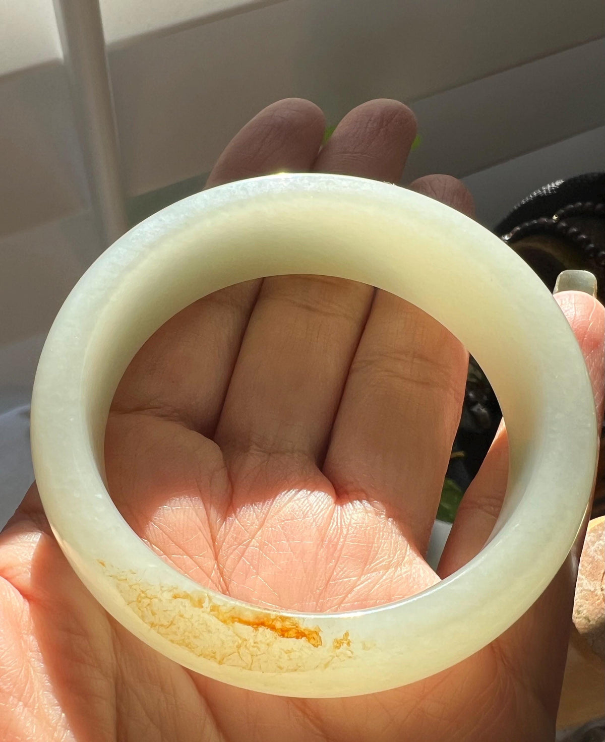Wide White Nephrite Bangle, 57 mm