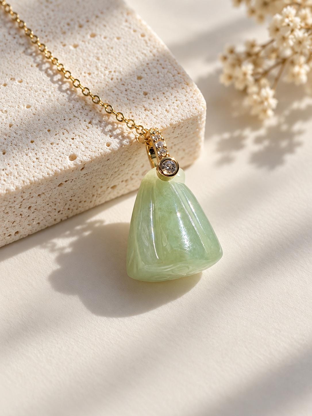 Jadeite Lotus Pod Pendant in 18K Gold