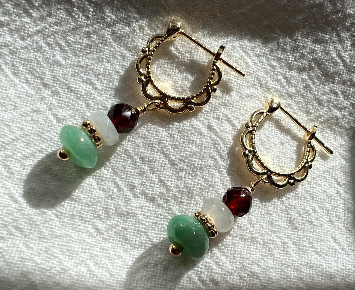 Jadeite & Garnet Drop Earrings
