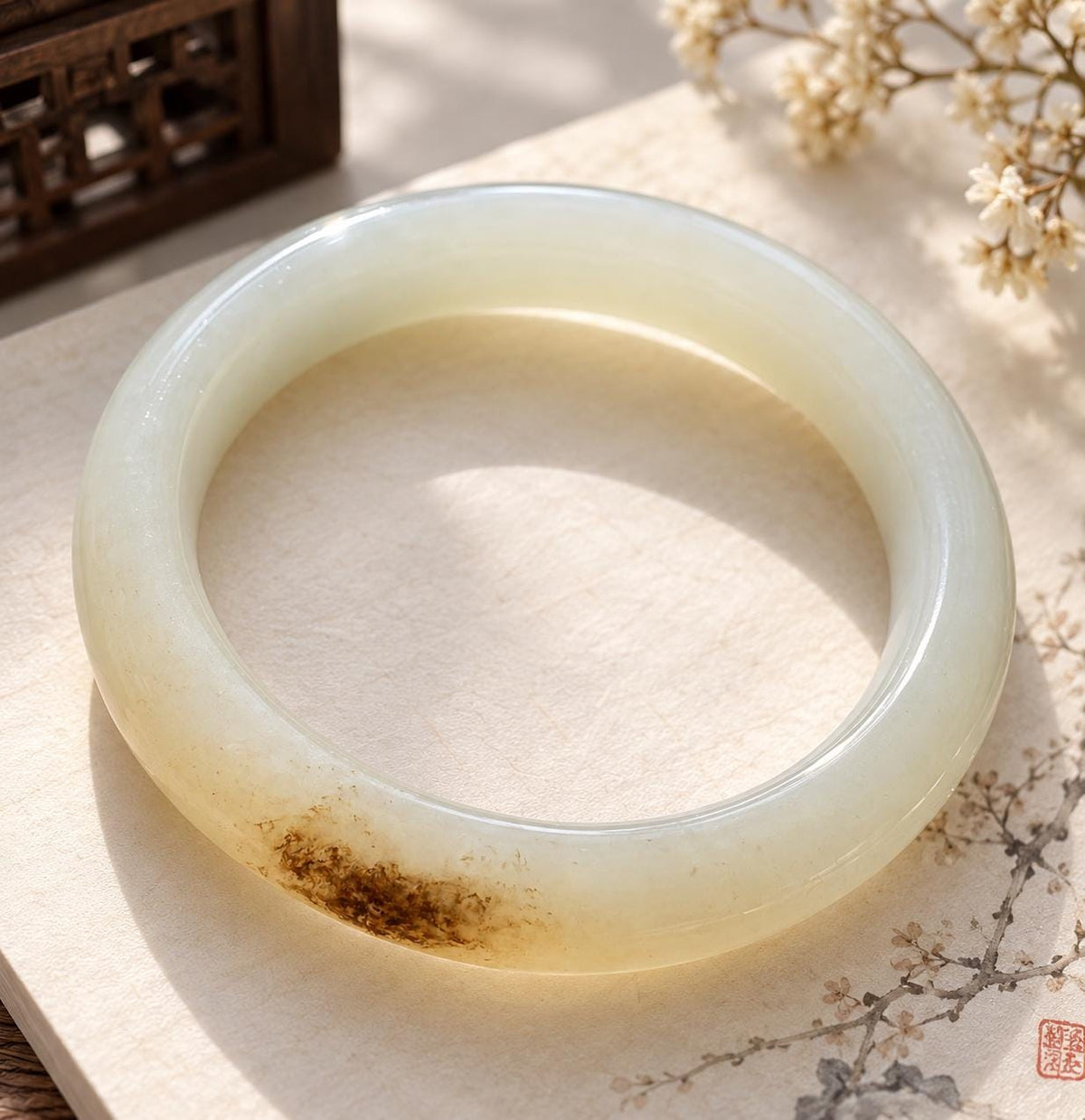 Sugar-White Nephrite Bangle, 56 mm