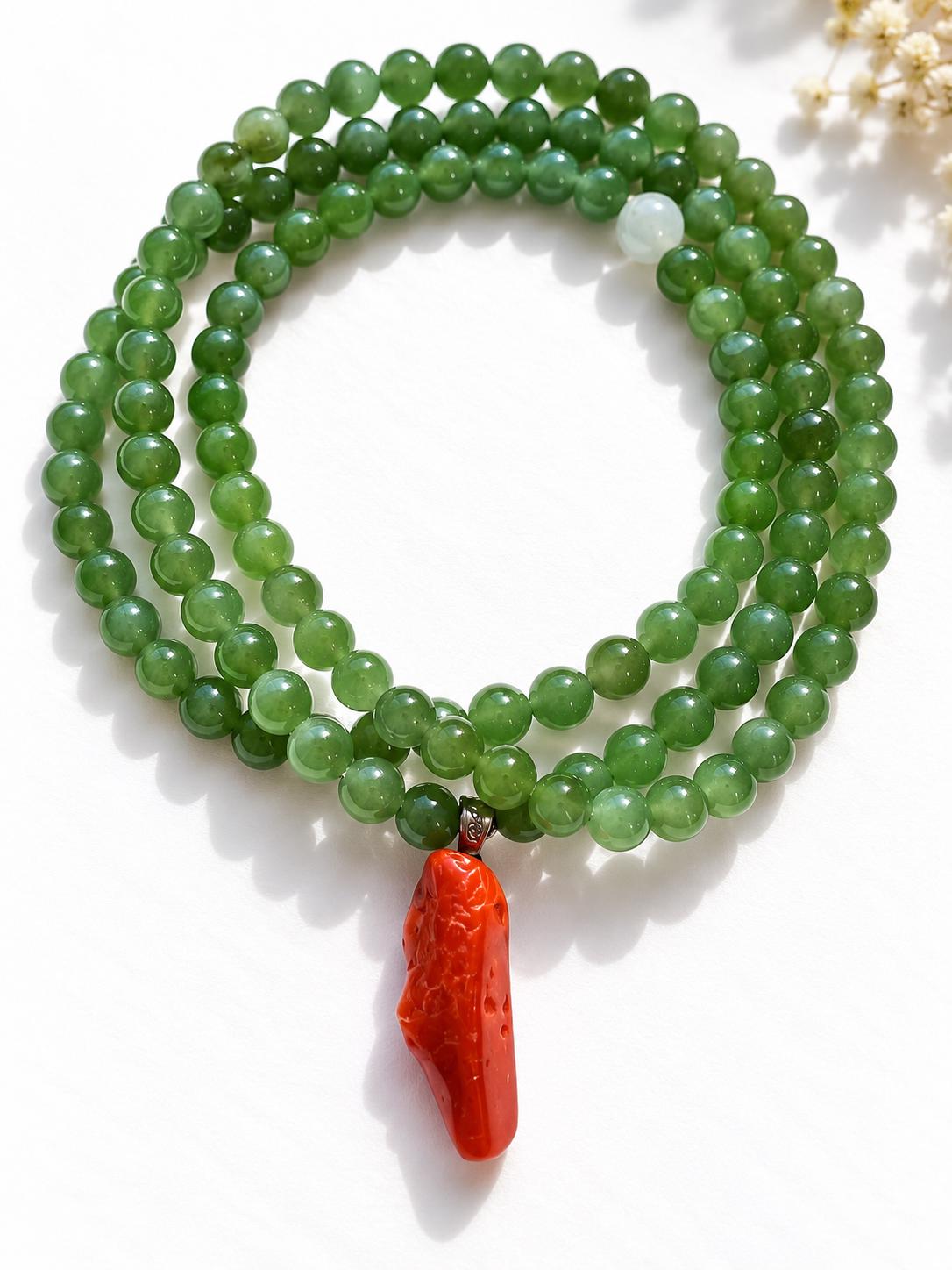 Convertible Jade & Red Coral Necklace