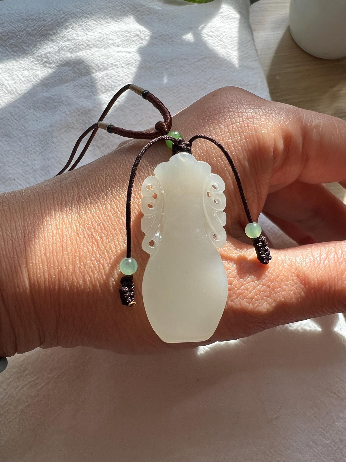 White Nephrite Vase Pendant Necklace