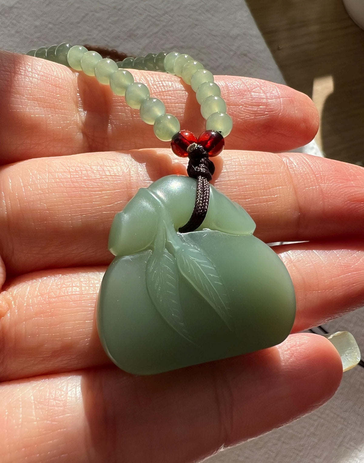 Nephrite Bamboo Necklace with Amber