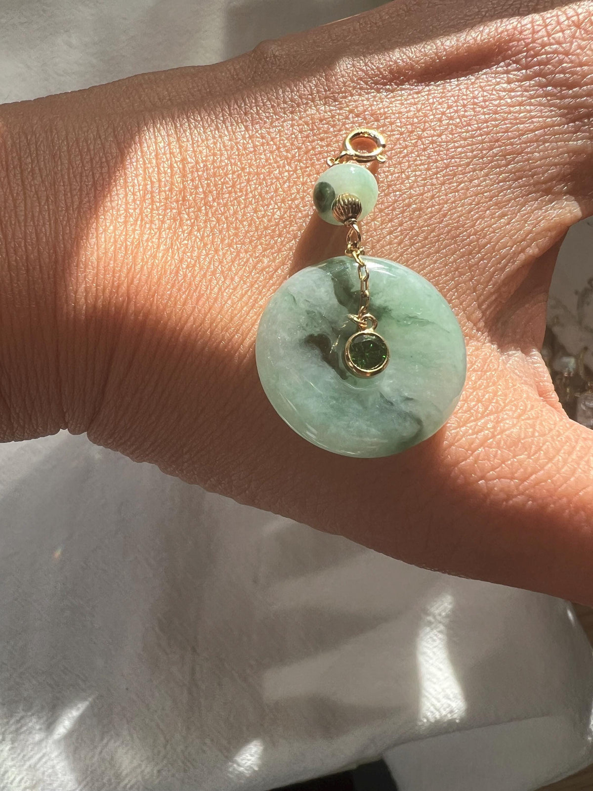 Green Jadeite Donut & Gemstone Pendant