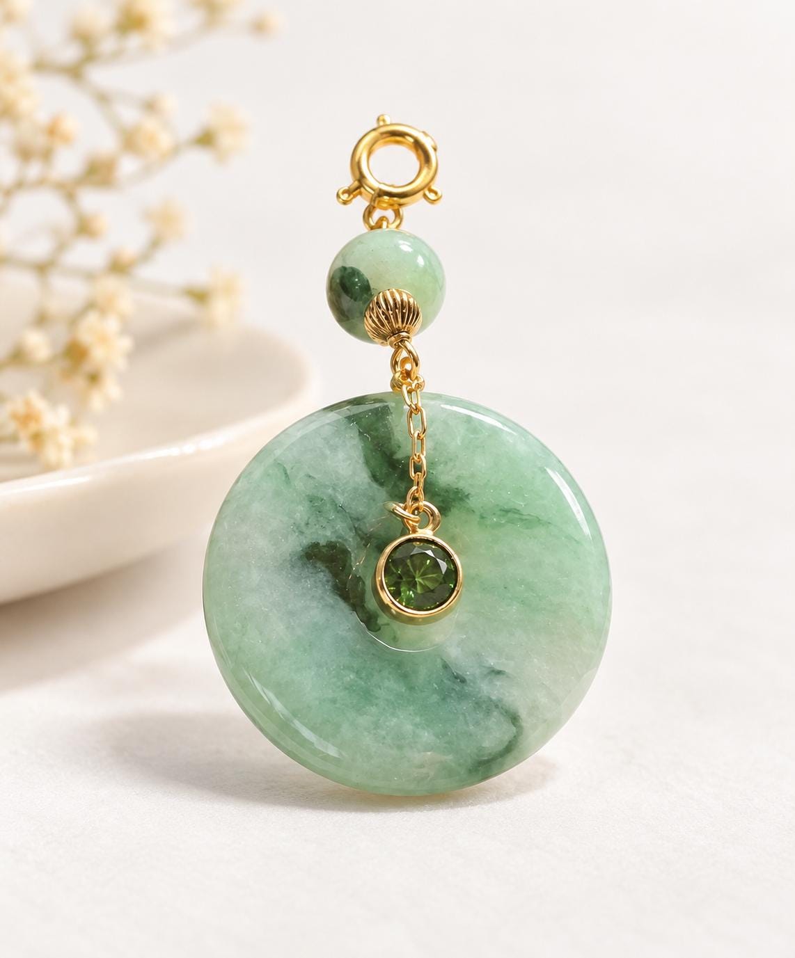 Green Jadeite Donut & Gemstone Pendant