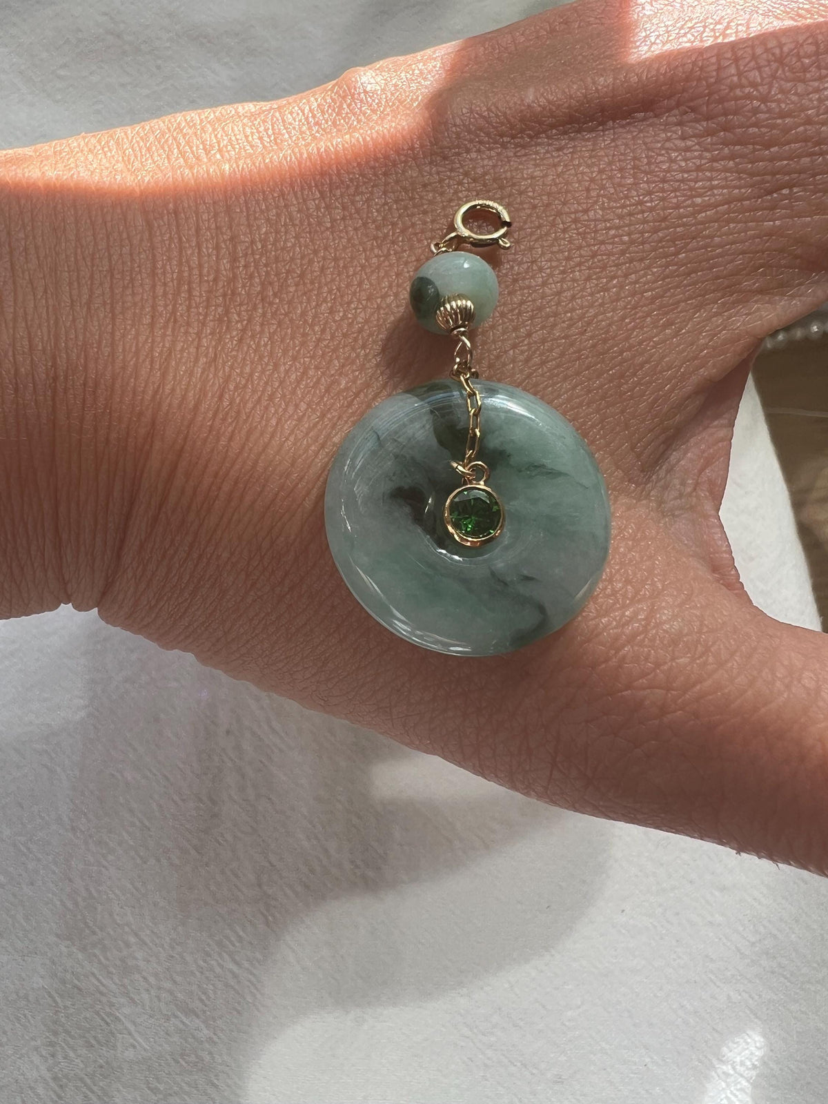 Green Jadeite Donut & Gemstone Pendant