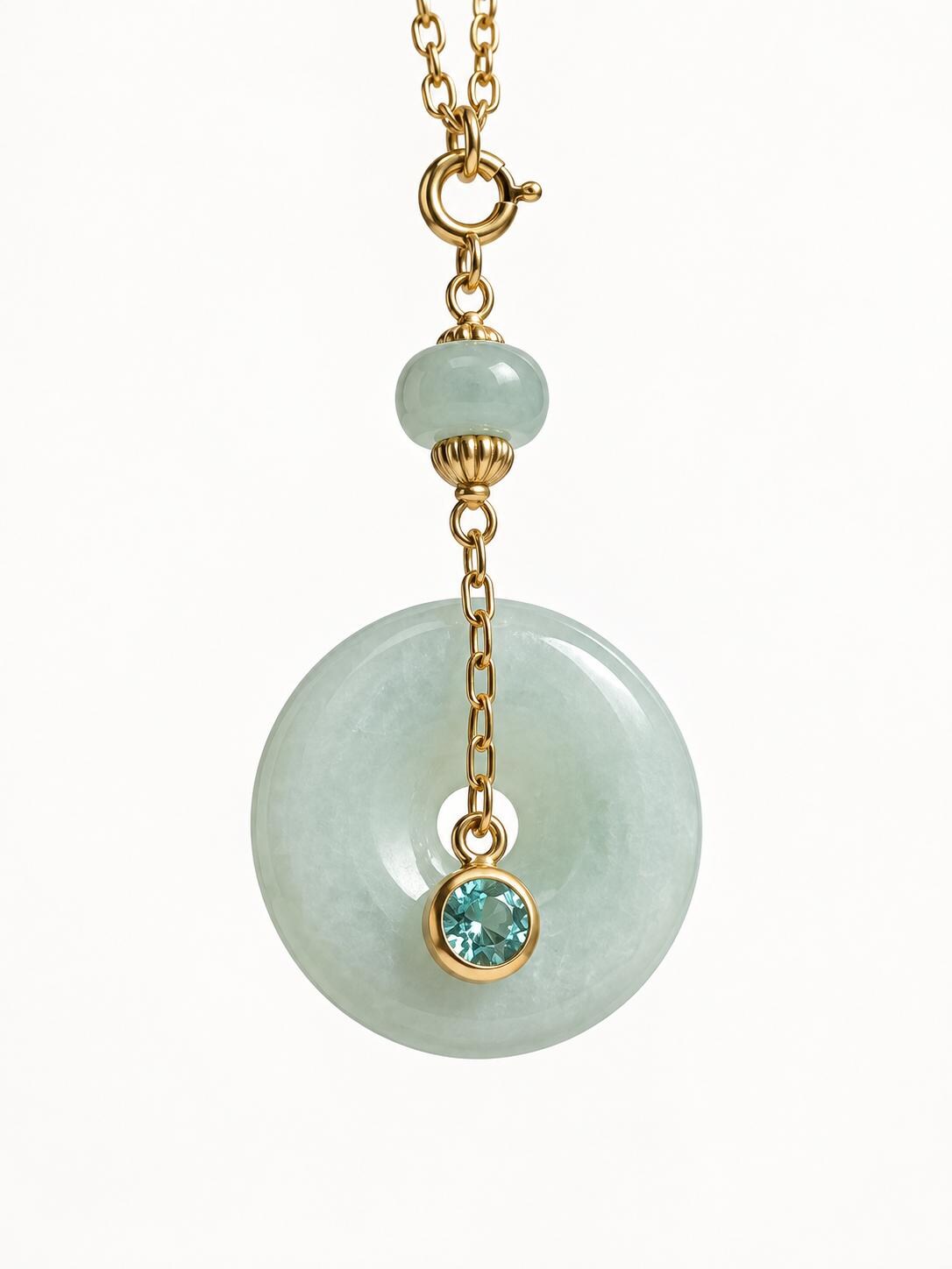 Jadeite Donut Pendant with Green Gemstone