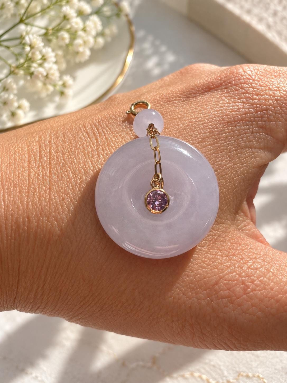 Lavender Jadeite Donut & Gemstone Pendant