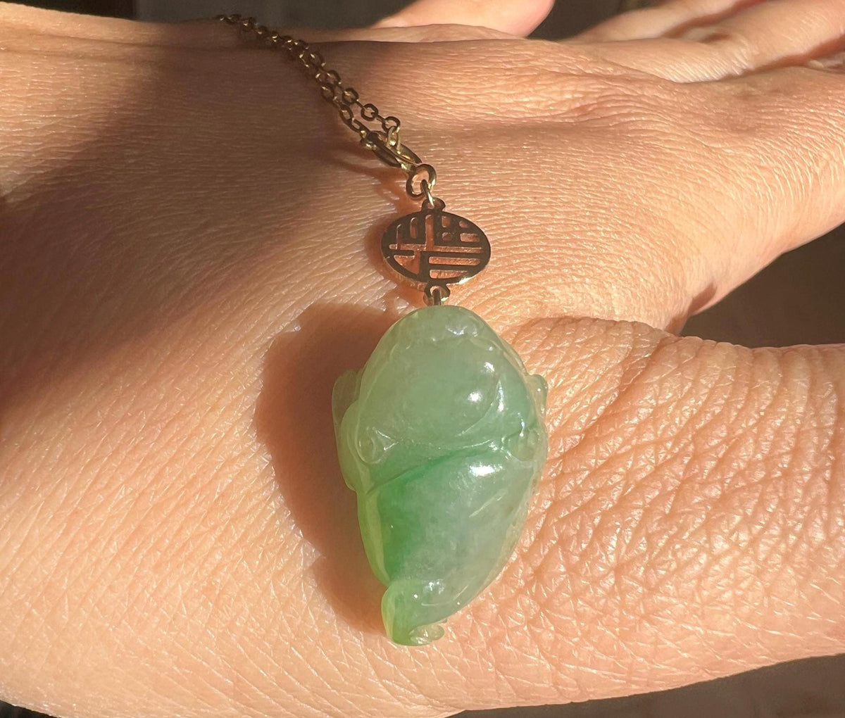 Green Jadeite Cicada & Fu Pendant
