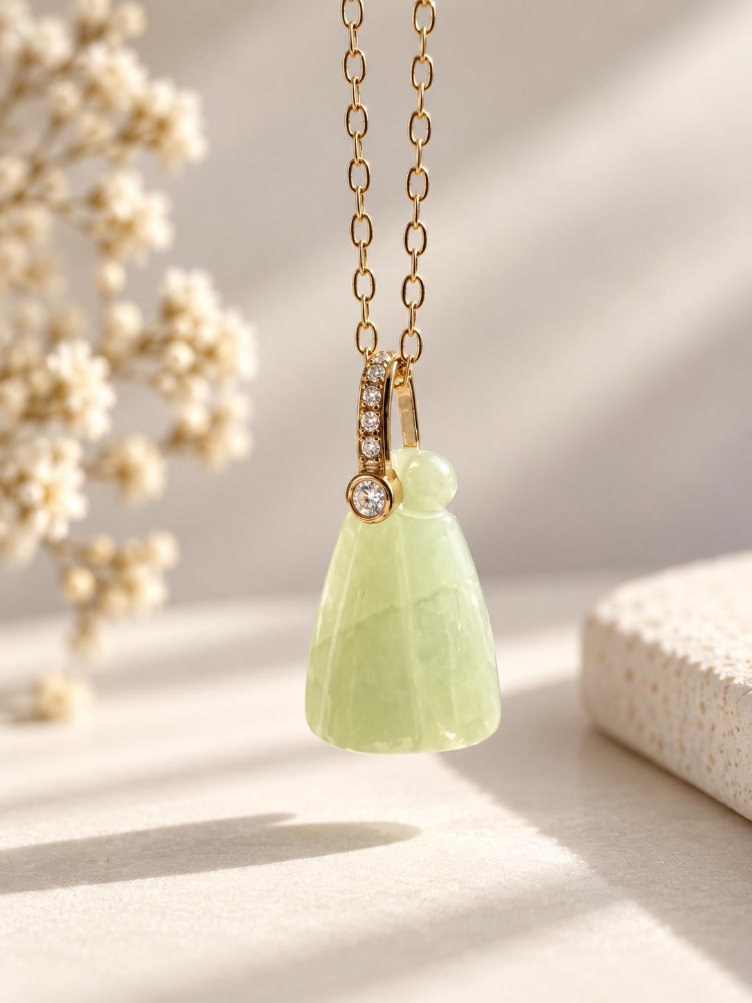 Jadeite Lotus Pod Pendant in 18K Gold