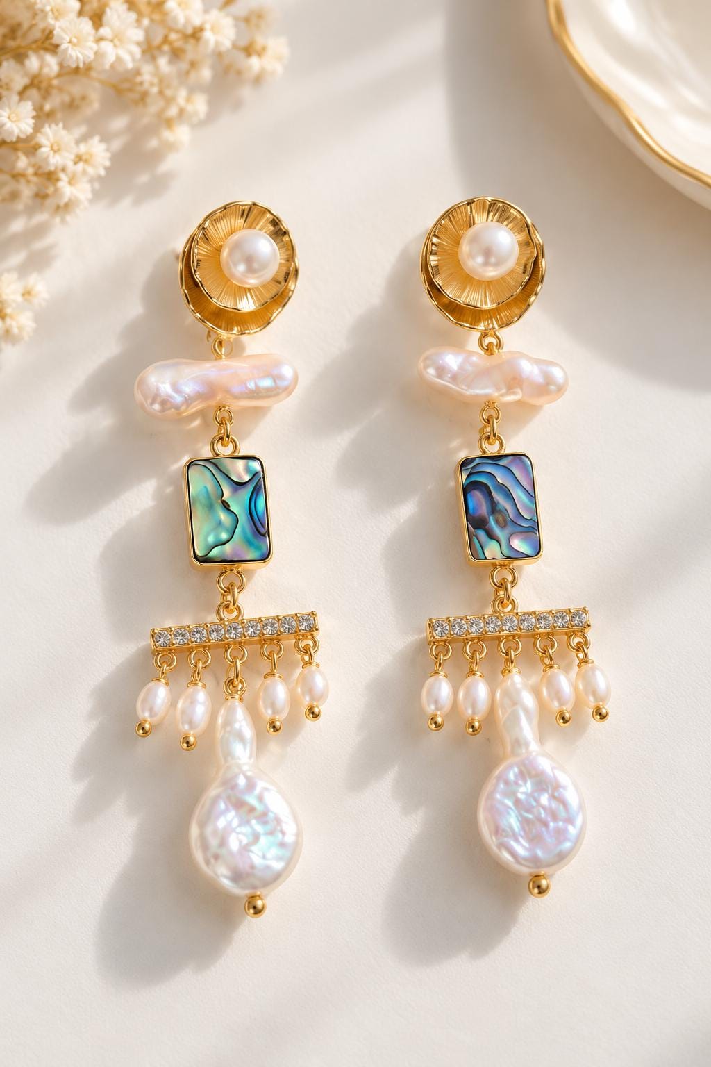 Baroque Pearl Long Dangle Star Earrings