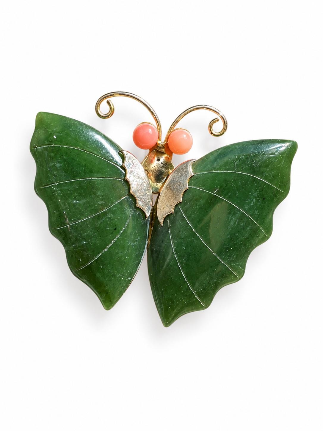Green Nephrite Butterfly Necklace with Coral