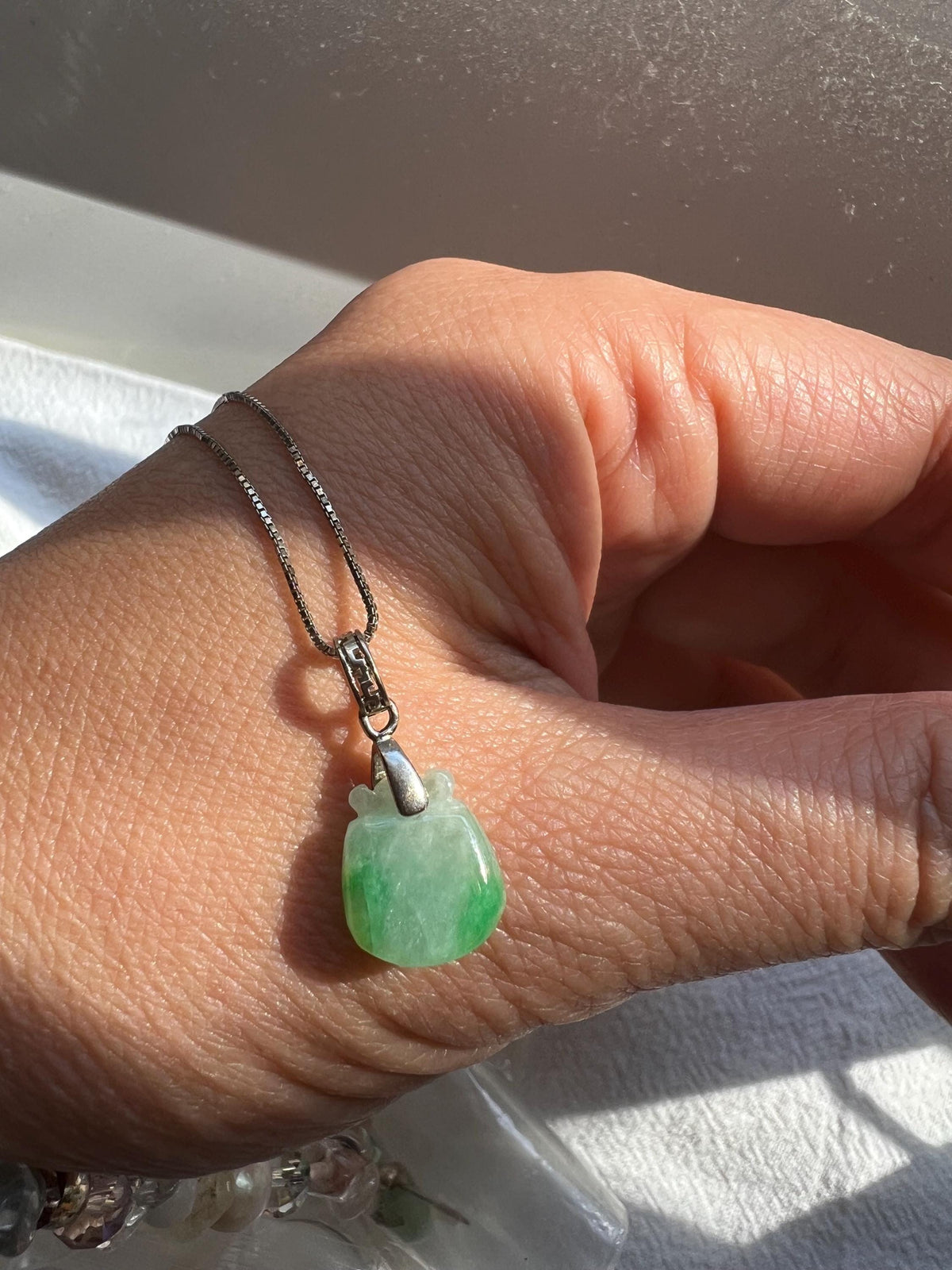 Green Jadeite Lucky Pouch Necklace