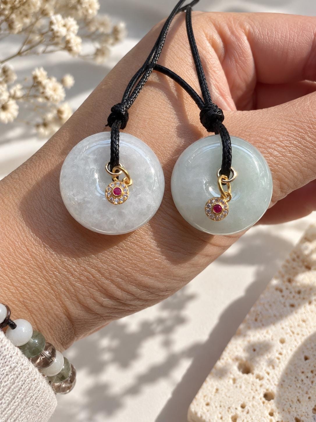 Jadeite Peace Donut Necklace with Ruby