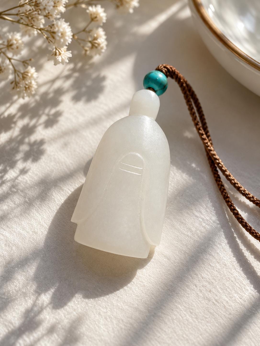White Nephrite Weng Zhong Pendant