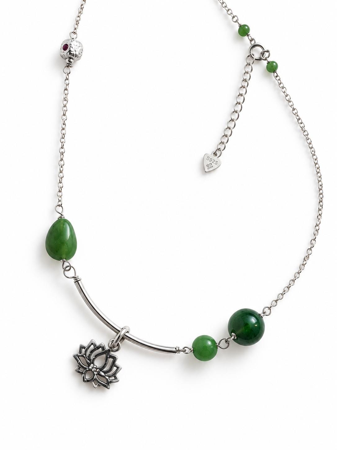 Green Nephrite Lotus or Star Necklace