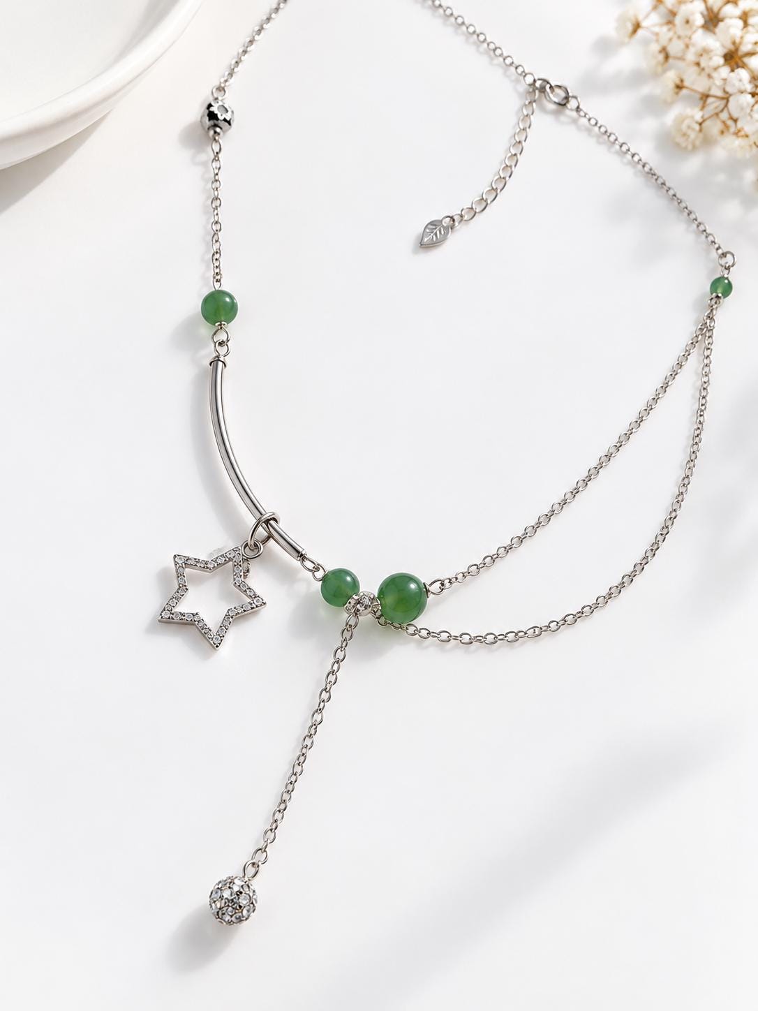 Green Nephrite Lotus or Star Necklace