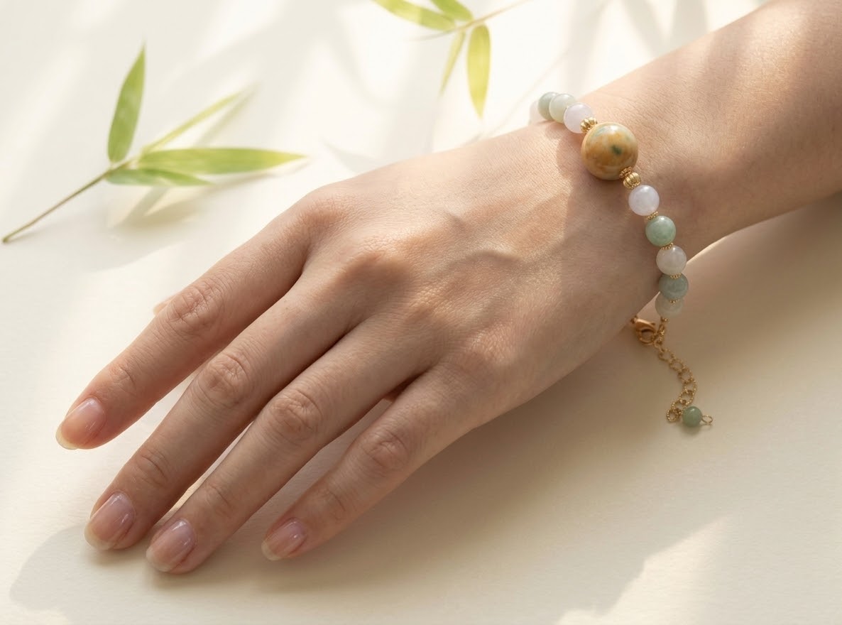 Jadeite bracelet on wrist
