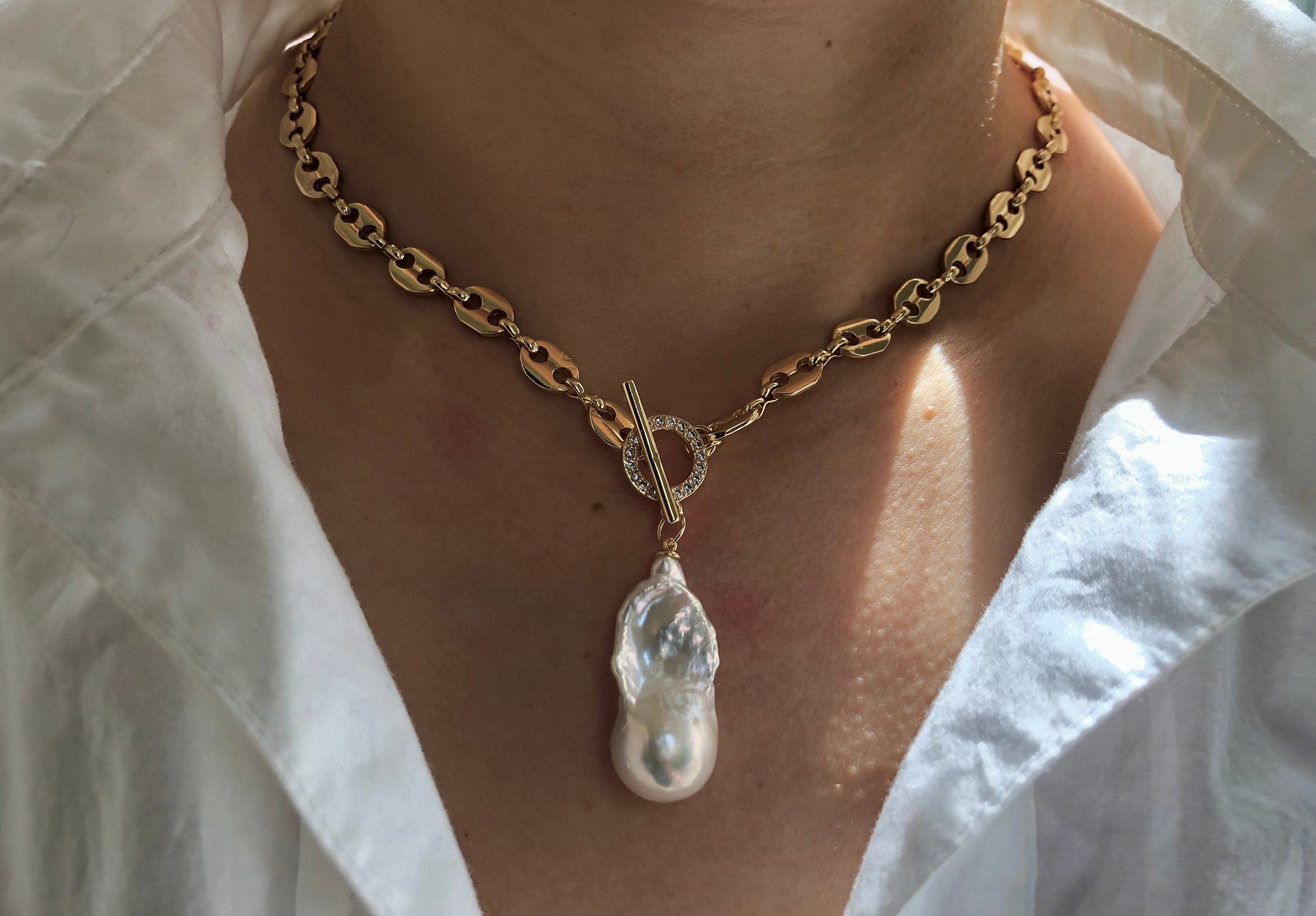 High quality freshwater Baroque chunky necklace.  Freshwater Pearl  Necklace. Fireball necklace.