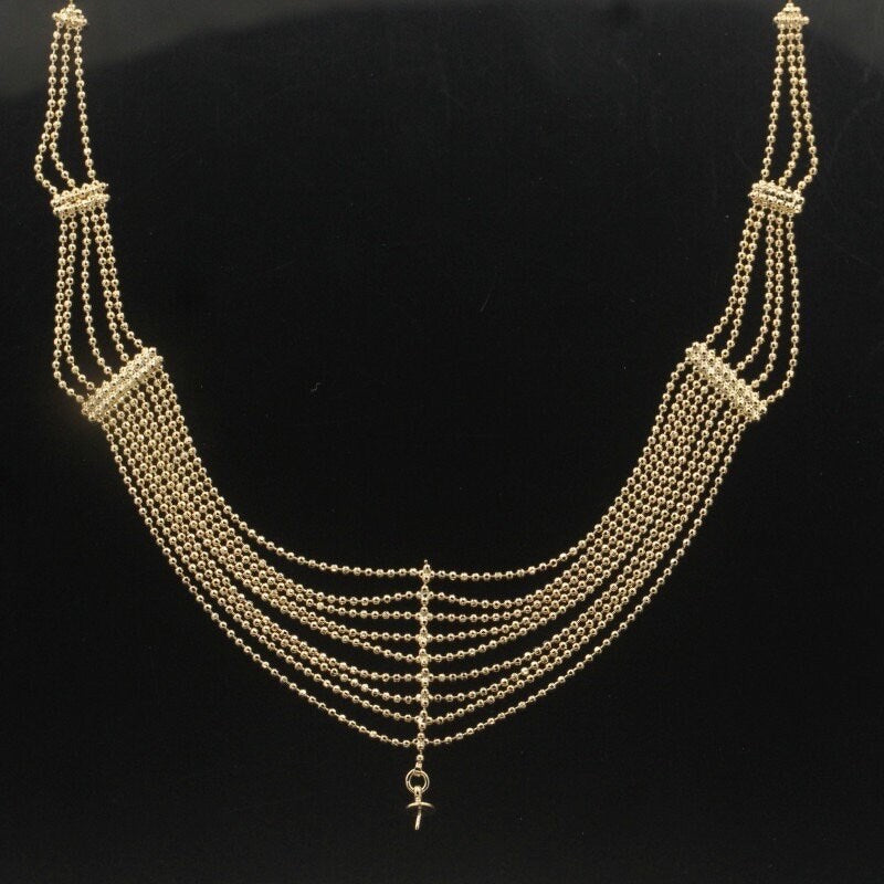 Baroque pearl waving layered chain necklace. Tassels necklace. Boho necklace. Wedding necklace. Gift for her