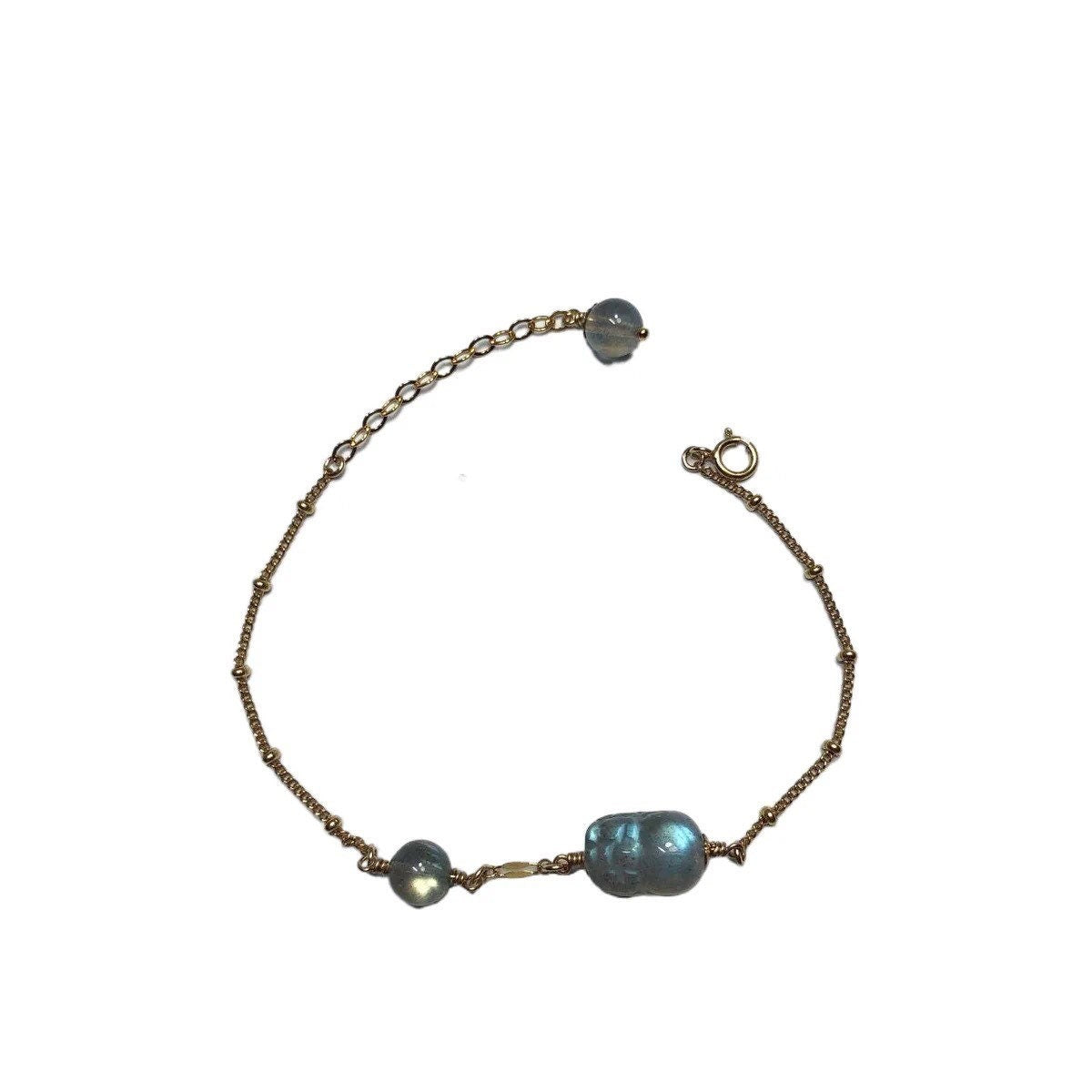 Dainty moonstone Pi Xiu chain Bracelet. Gold & Silver elegant Chain lucky Bracelet. Protection bracelet. Gemstones Bracelet. Gift for her.