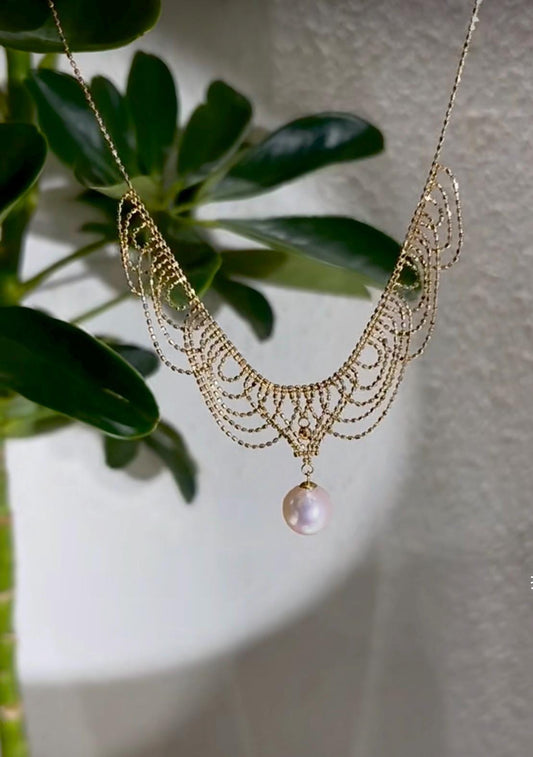 Baroque pearl waving layered chain necklace. Tassels necklace. Boho necklace. Wedding necklace. Gift for her