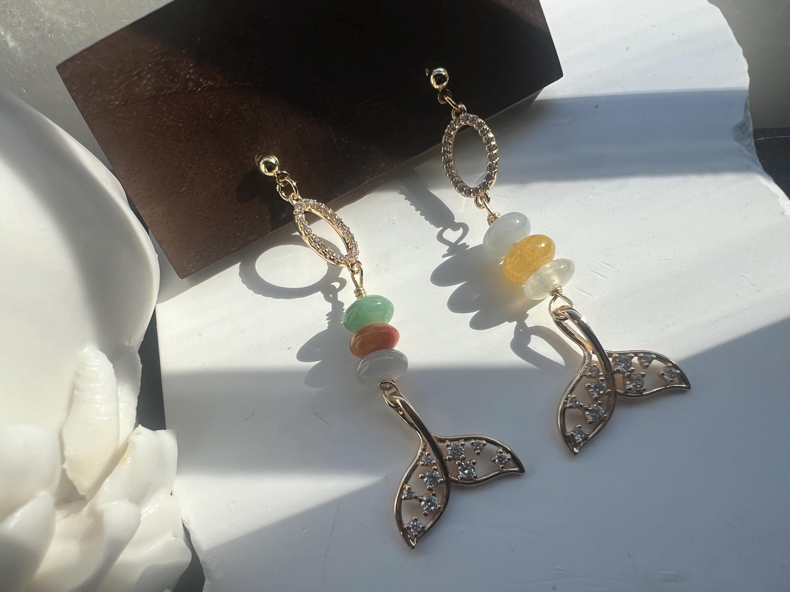 Mermaid tail earrings, Whale tail jewelry, Ocean themed dangles earrings , Sea life jewelry
