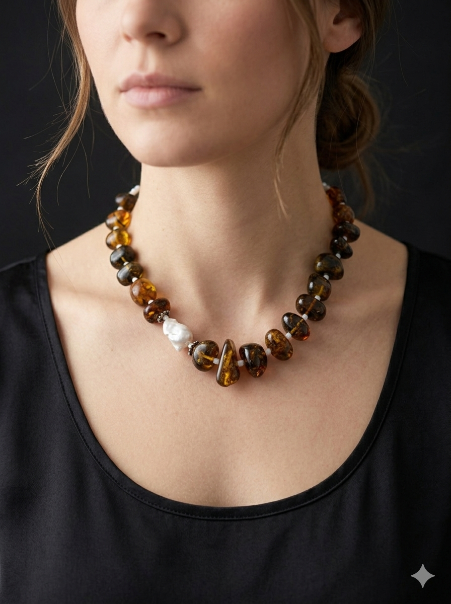 Amber & Baroque Pearl Necklace