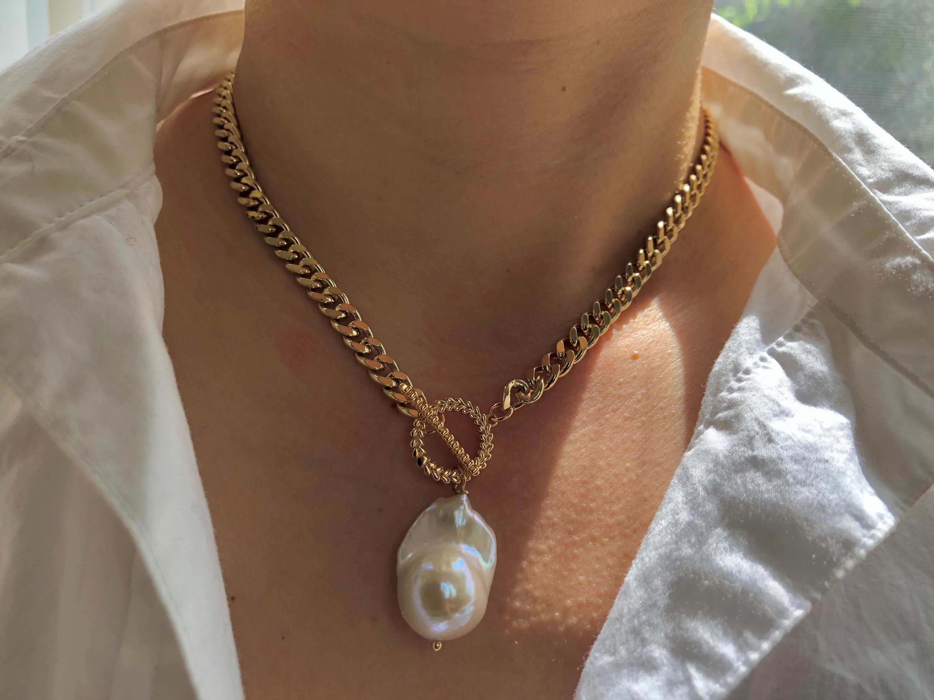 High quality freshwater Baroque chunky necklace.  Freshwater Pearl  Necklace. Fireball necklace.