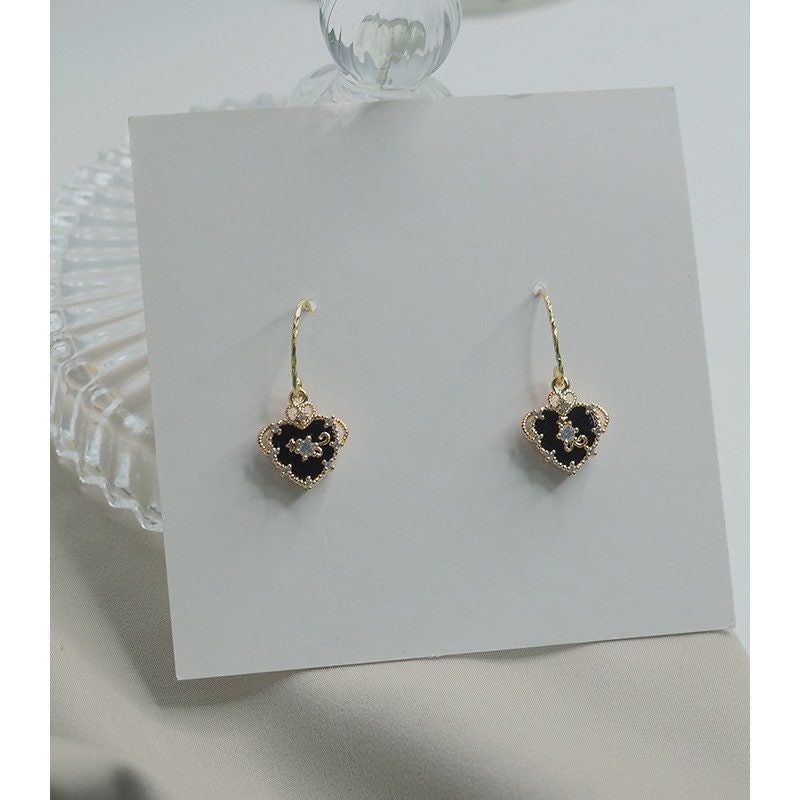 Vintage Black Onyx Pendant Freshwater pearl earrings pave Set Diamond Earrings, Natural Black Agate 14K Gold Earrings,Art Deco Earrings.