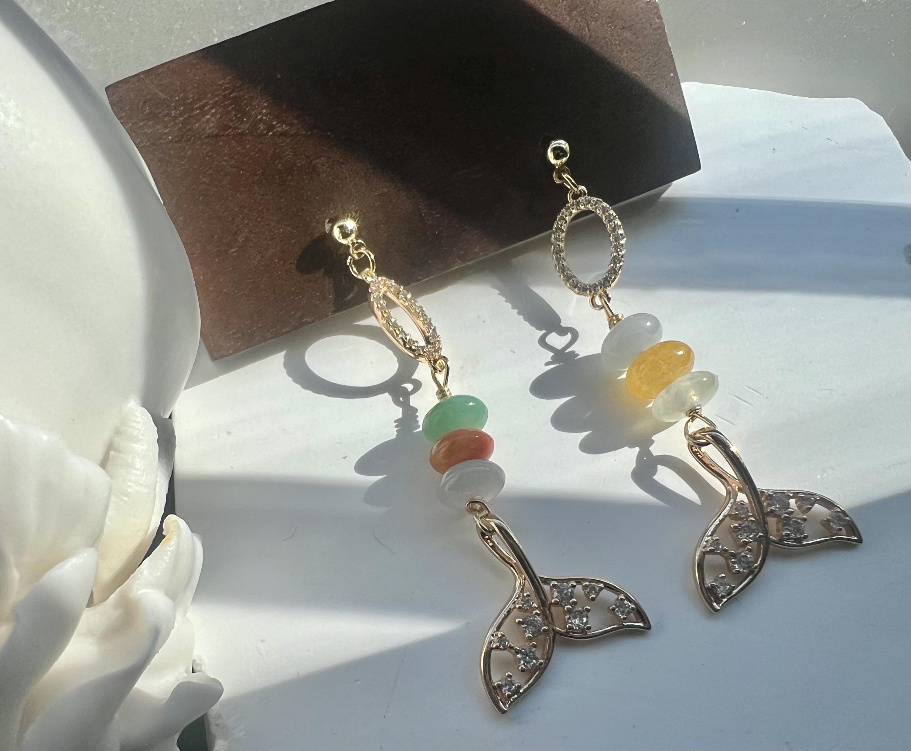 Mermaid tail earrings, Whale tail jewelry, Ocean themed dangles earrings , Sea life jewelry