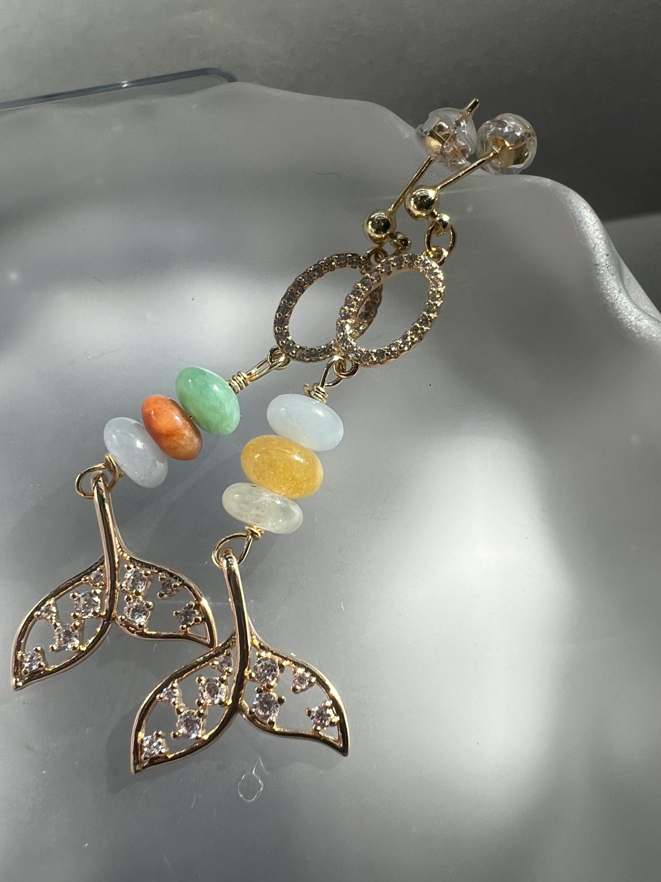 Mermaid tail earrings, Whale tail jewelry, Ocean themed dangles earrings , Sea life jewelry