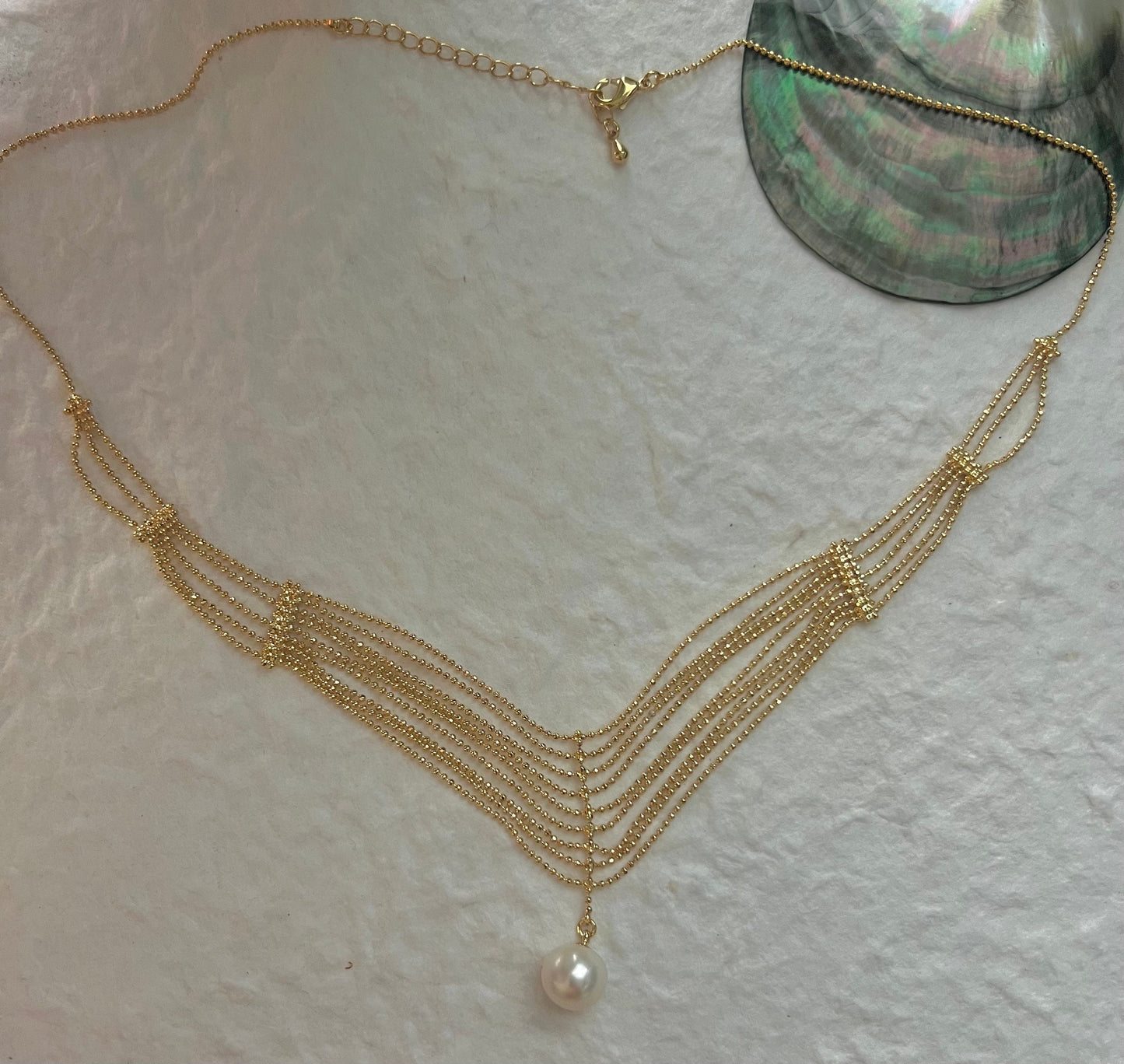 Baroque pearl waving layered chain necklace. Tassels necklace. Boho necklace. Wedding necklace. Gift for her